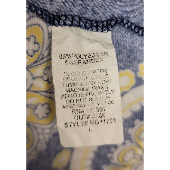 Espresso Blue Yellow Circular Pattern Keyhole Dress Denim Look Fabric Size Large - Picture 4 of 6